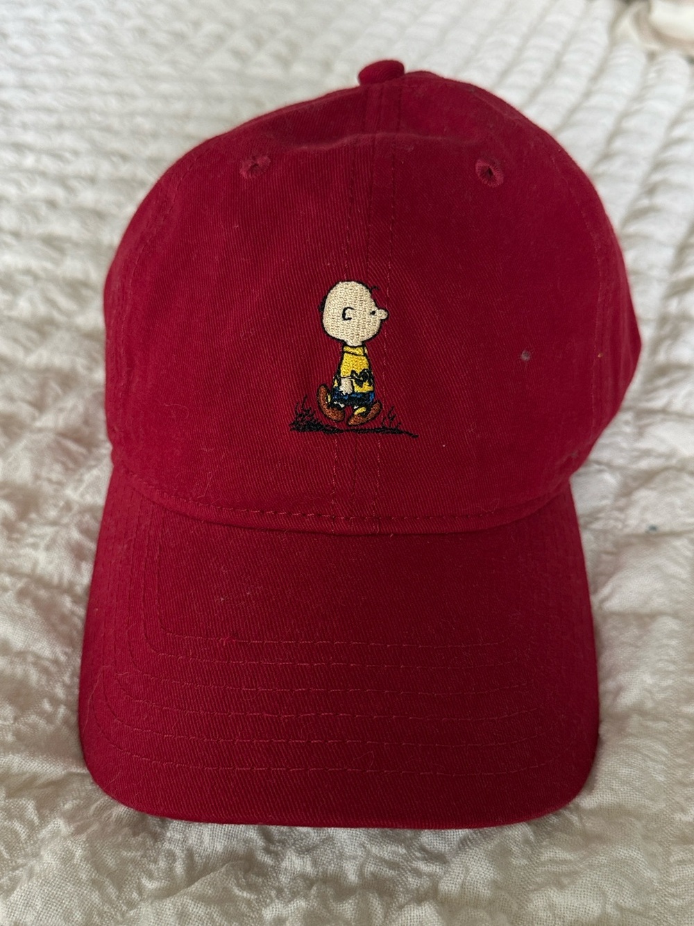 Peanuts Red Baseball Cap with Charlie Brown Embroidery